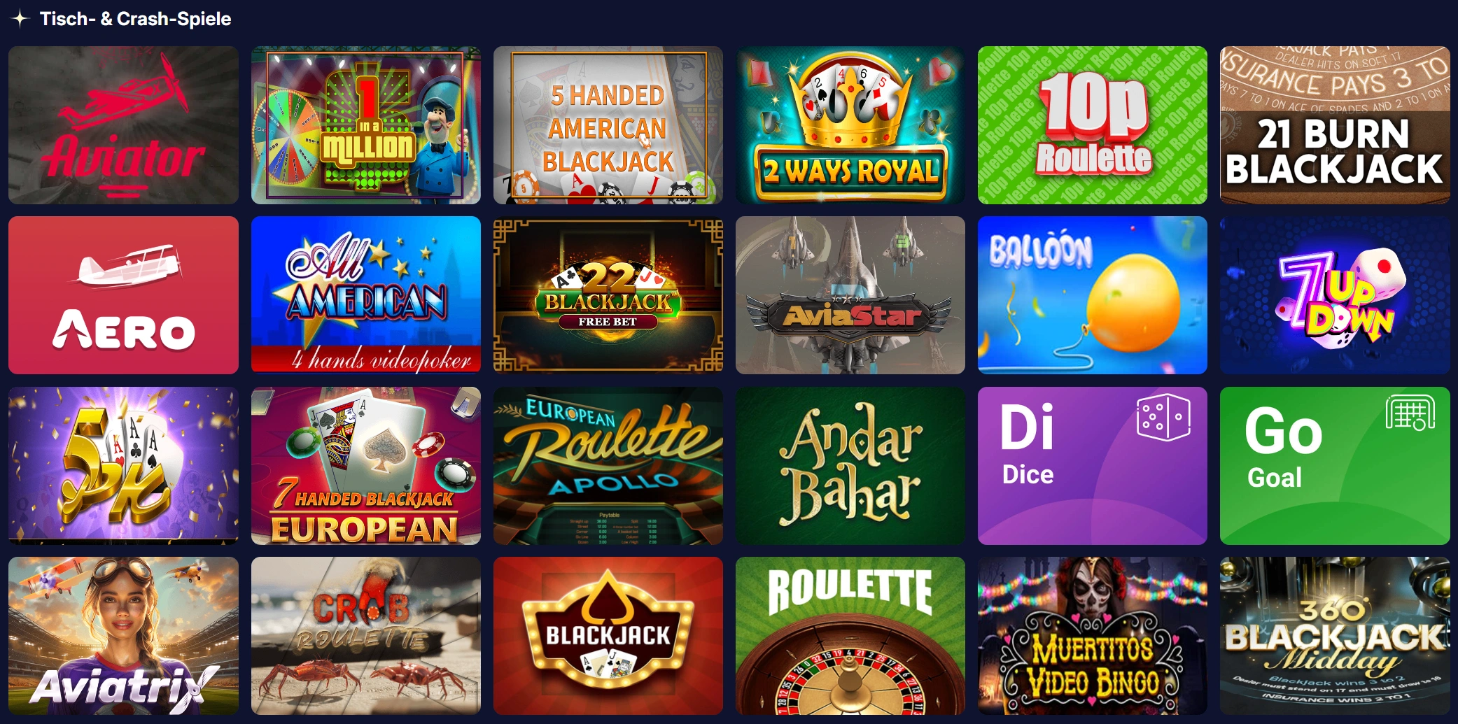 Orionsbet Casino Tisch- & Crash-Spiele