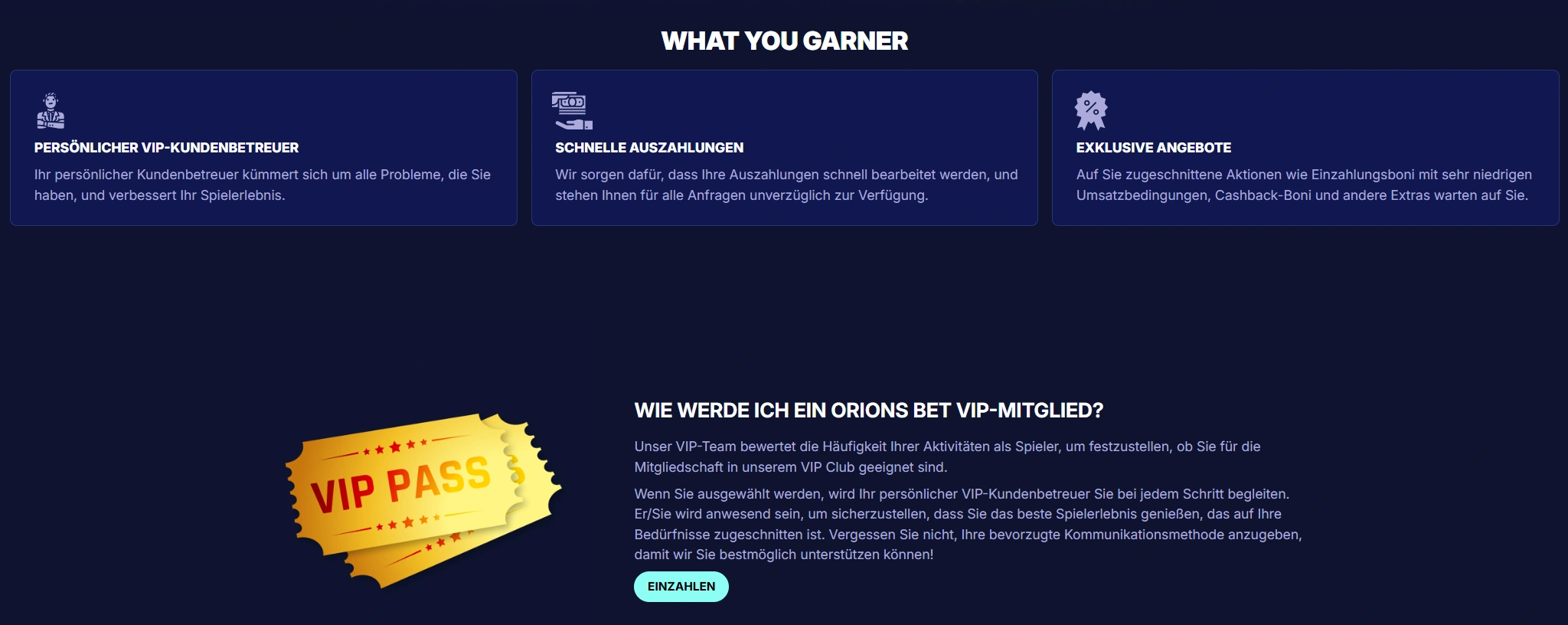 Orionsbet Casino VIP-Status